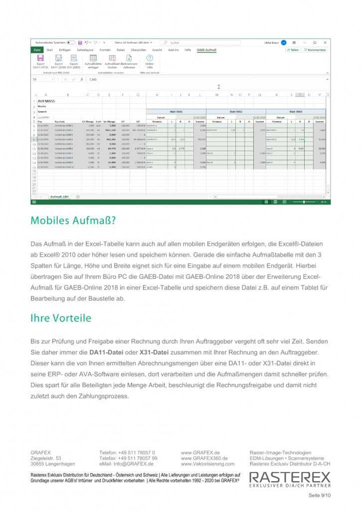 Detaillierte Informationen zu GAEB Online Zusatzmodul für Excel Aufmaß Seite 009